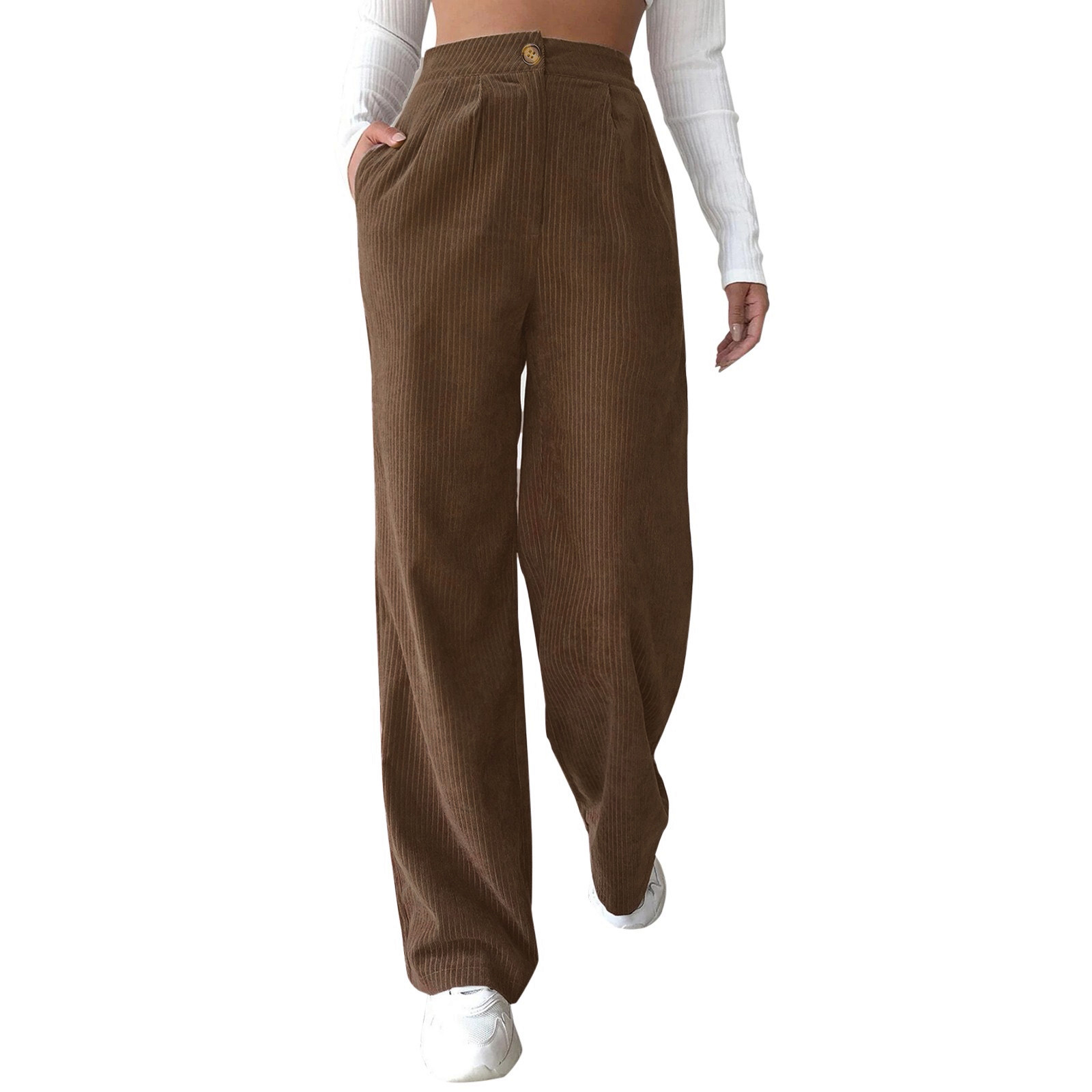 thumbnail image 2 of Pantalones de cintura alta y pierna ancha - Mezcla de poliéster, cintura alta, estilo vintage, 2 of 8